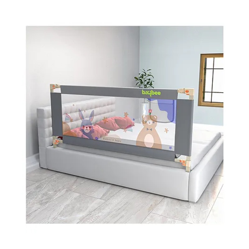 BAYBEE Baby Bed Rail Guard for Baby Toddlers Safety -  Portable Kids Bed Rail Safeguard Fence with 28 Adjustable Height | Foldable Single Side Bed Protector for Newborn Baby (Grey -  200x80cm)