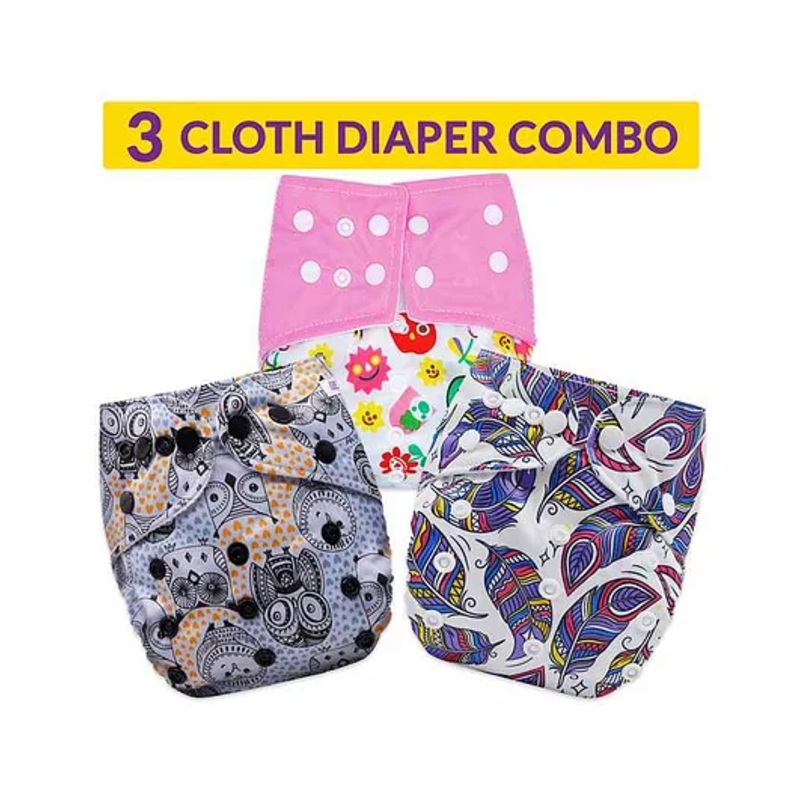 Bembika Reusable Cloth Diapers Multi Print Pack of 3 - Grey Pink