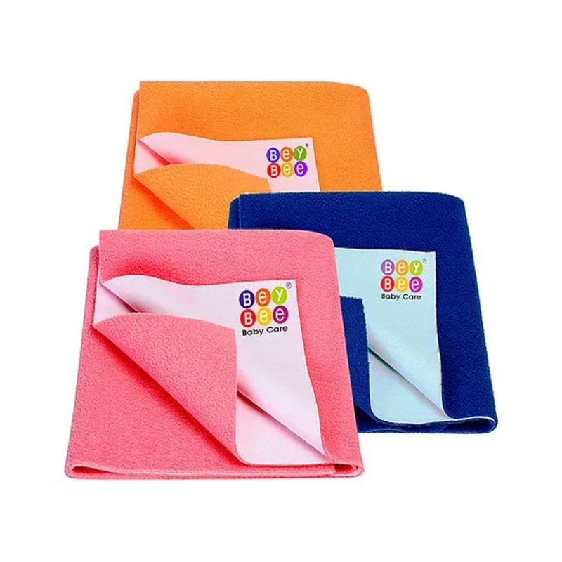 BeyBee Waterproof Sheet Extra Absorbent Fastest Dry Sheet for Baby AntiPiling Fleece Baby Bed Protector Small Size Pack of 3 - Salmon Rose Royal Blue & Peach