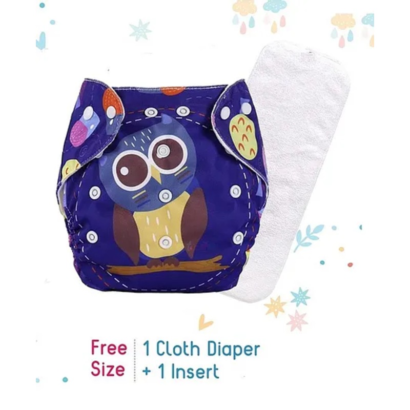 Butterthief Owl Printed Washable & Reusable Cloth Diaper for New Born Baby 0-24 Months  (1 Diaper + 1 Organic Cotton Absorber)