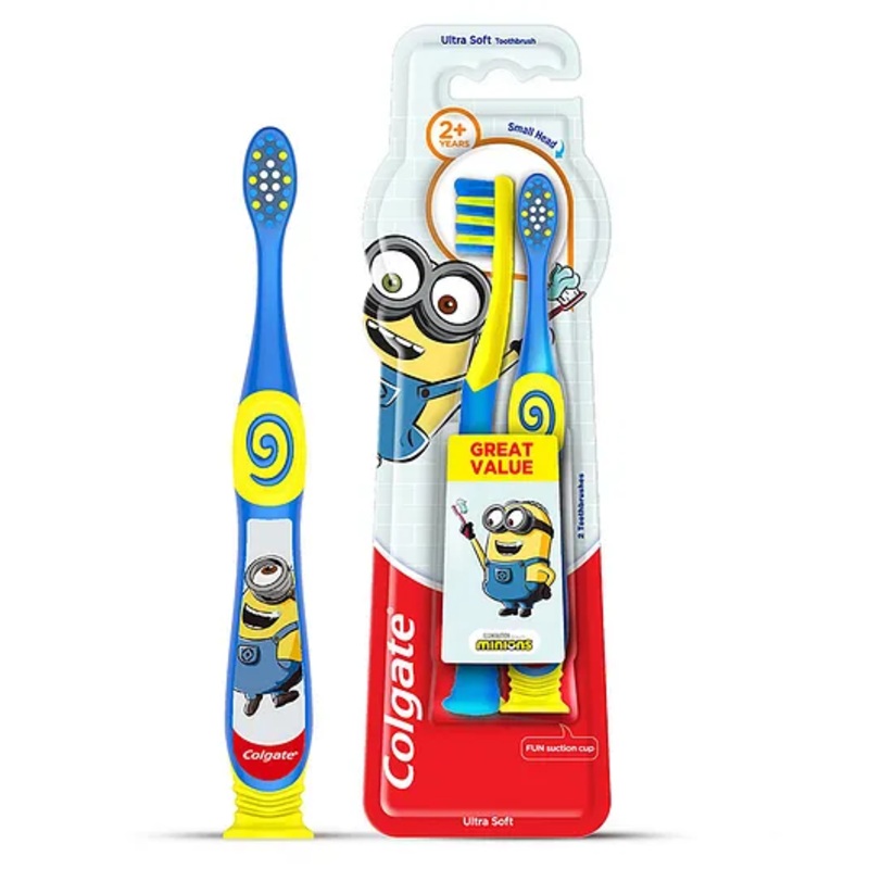 Colgate Baby Extra Soft Toothbrush With Tongue Cleaner & Minion Print Pack Of 2 - Multicolour