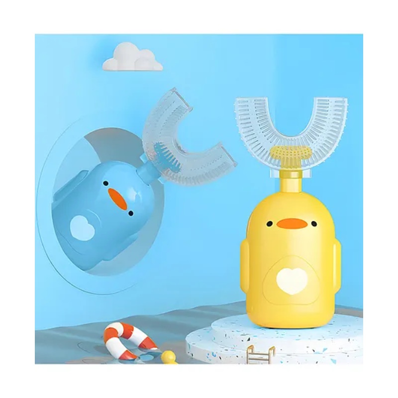 Cozy Vibes Safe Silicone Baby Toothbrush with Handle U Shape Tooth Brush Cartoon Duck Shape-Pack of 1-Color May Vary