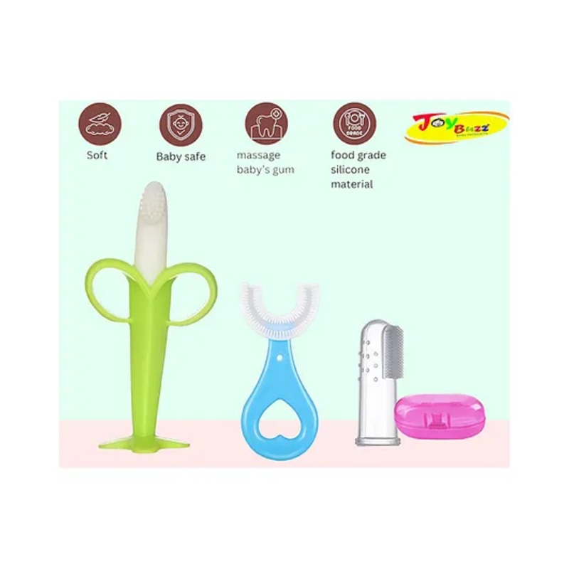 Joy Buzz Silicone Toothbrushes Pack Of 3 - Blue & Pink