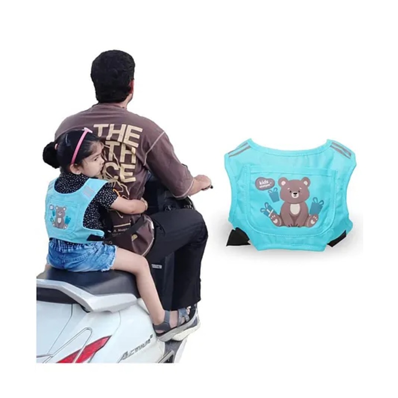 Kids Station Child Motorbike Safety Belt  Light Blue  Adjustable Two-Wheeler Harness with Back Support for Kids  Motorcycle Riding Belt for Boys & Girls