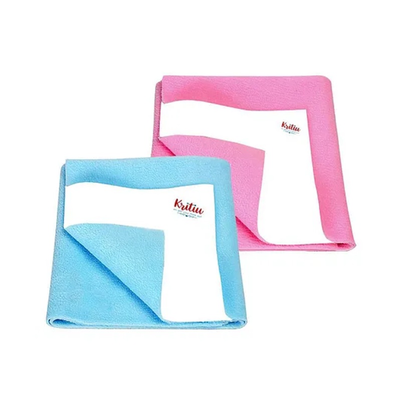 Kritiu Baby Smart Dry Sheet Bed Protector Sheet Size Small Pack Of 2 - Skyblue & Pink