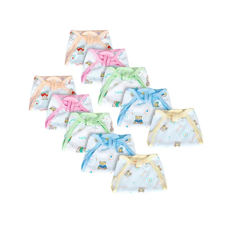 Little Boo Cloth Nappy Reusable washable Diapers String Tie Up Newborn Teddy Print - Set Of  10