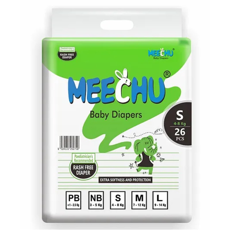 Meechu Small Baby Diapers Leakage Protection Cottony Soft Absorb Technology - 26 Pieces