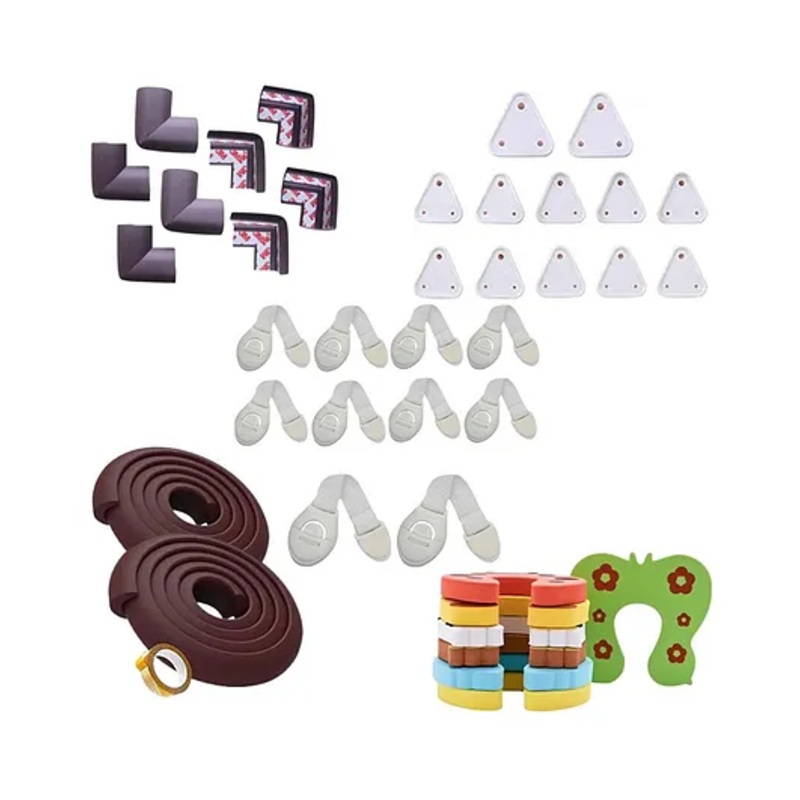 Nexbie Baby Safety Kit - 4 Meters Edge Guard + 8 Corner Guards + 6 C-Shape Door Stoppers + 12 Socket Guards + 10 Child Safety Locks for Drawers, Cabintes etc., All-in-one Baby Proofing Products