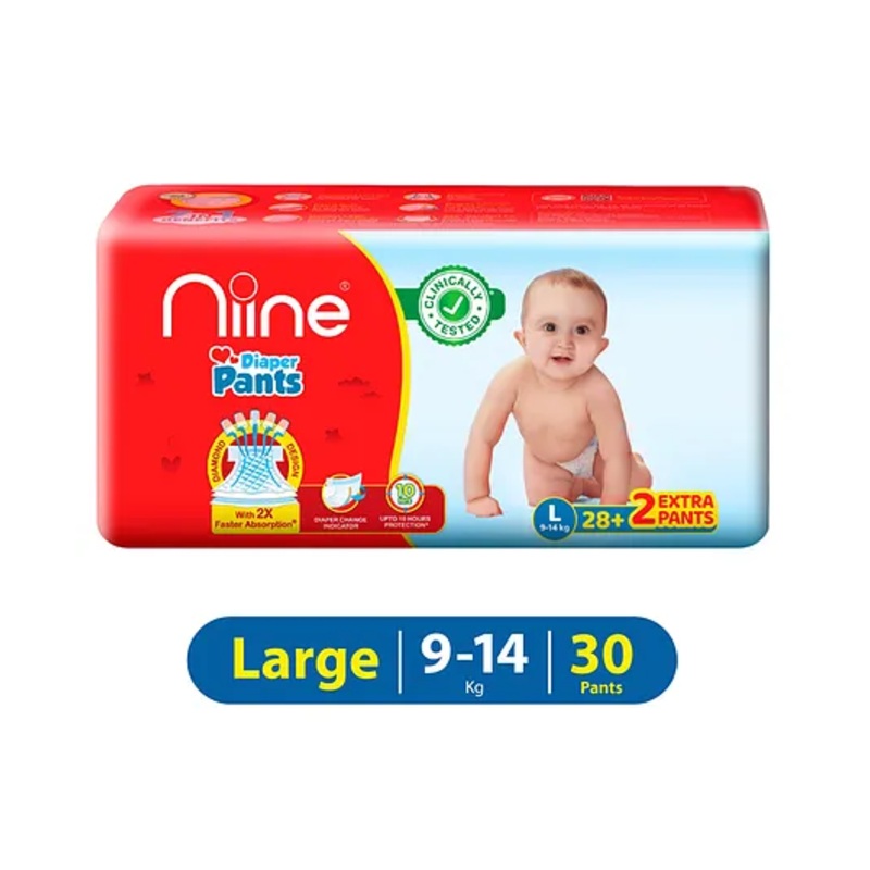 Niine Baby Diaper Pants Large Size  for Overnight Protection with Rash Control - 30 Pants