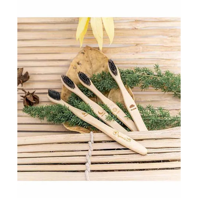 Organic B Charcoal Bamboo Toothbrush Pack of 4 - Brown