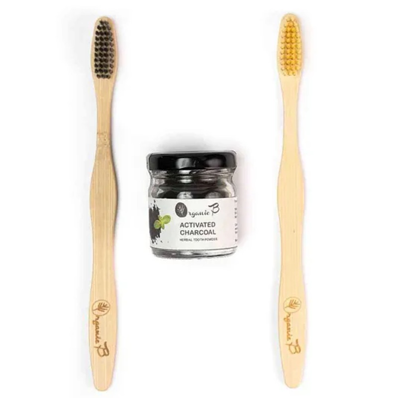 Organic B Oral Care Pack Brush & Charcoal Tooth Powder - 20 gm