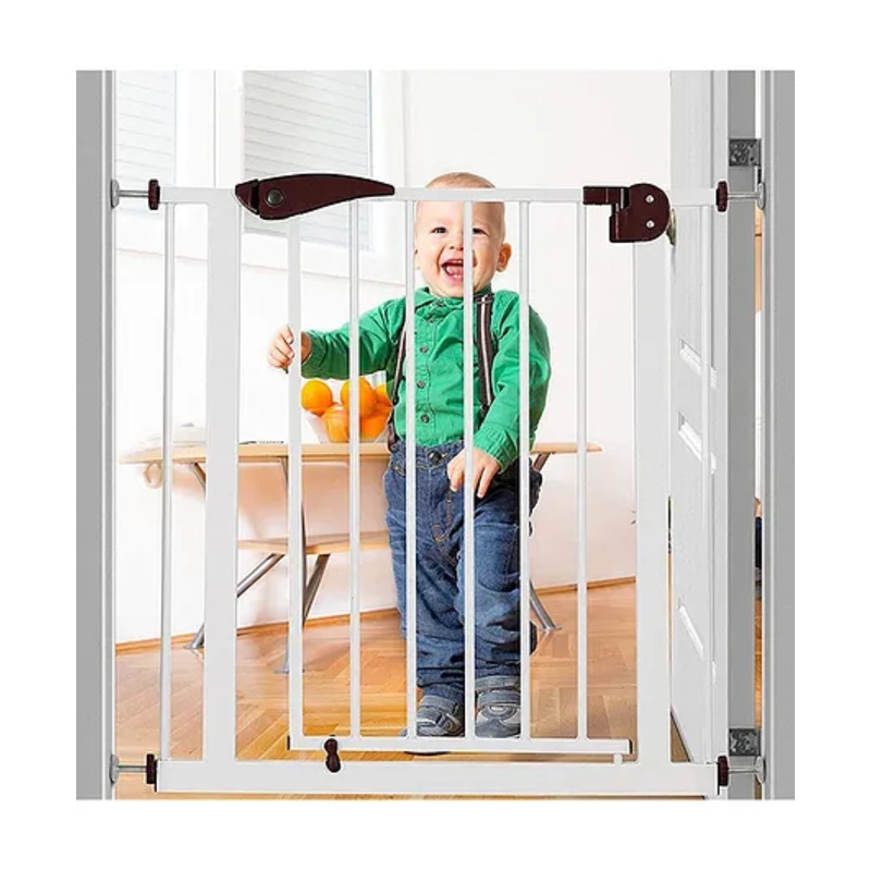 Safe-O-Kid Adjustable One-Year Warranty Baby Safety Gate (75-105 cm)  Durable Metal Child Gate for Kids, Dog Gate, Baby Gate with 2-Way Auto-Close, Secret Lock, No Drill Required (Brown)
