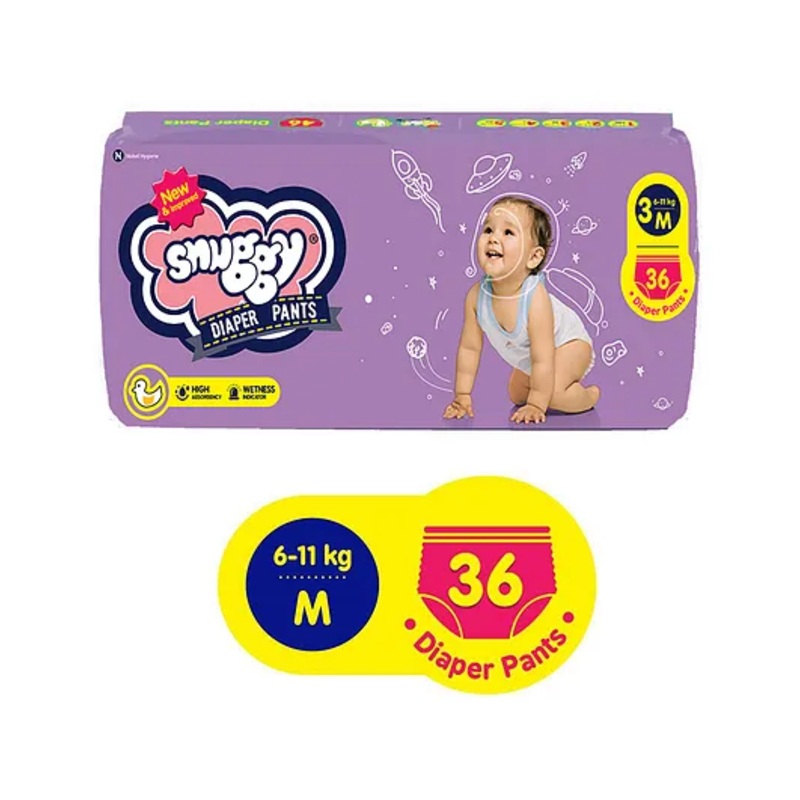 Snuggy Baby Diaper Pants Medium 36 Diapers (Pack of 1), 6-11 kgs