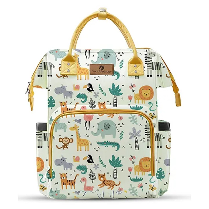 StarAndDaisy Nappy Nest Backpack, Newborn Baby Diaper Bags with Multiple Pockets, Back Opening, 26.5 Liter Enhanced Capacity, Waterproof Pocket, 3 Double Insulated Pockets, Giraffe Print - White - Height 20 Inches