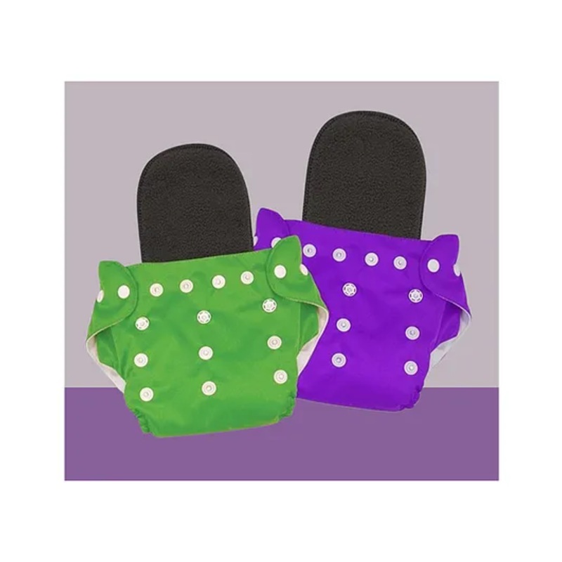 The Cheeky Kidzz Baby Reusable Adjustable Pocket Style Cotton Cloth Diaper And 2 Black Microfiber Bamboo Charcoal Insert Pads (0-24 Months) (Purple & Green)