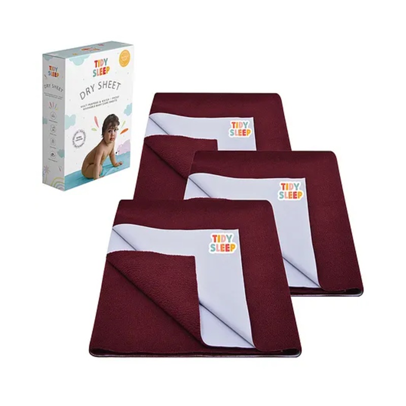 TIDY SLEEP Waterproof Baby Bed Protector Dry Sheet For New Born Babies- Maroon  Pack of 3 (Medium)