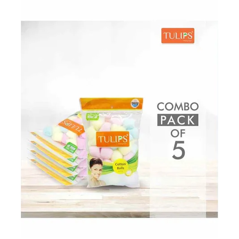 Tulips Premium MultiColour Cotton Balls Pack of 5 - 50 Pieces Each