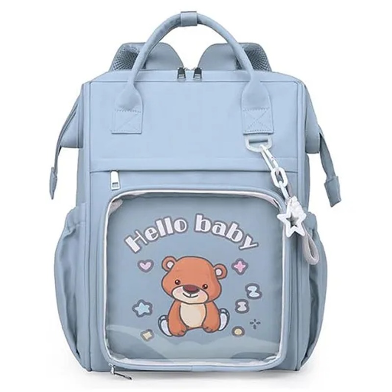 Winnies Waterproof Diaper Backpack For Mothers Travel, Multi Function Nappy Bags - Light Blue