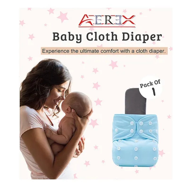 AEREX Reusable Baby Cloth Diapers For 1 Months to 12 Months With Black Insert Pads Leak Proof Washable Diapers For New Born Babies Adjustable Pocket Cloth Diaper Nappies (Multicolor, Pack of 1)
