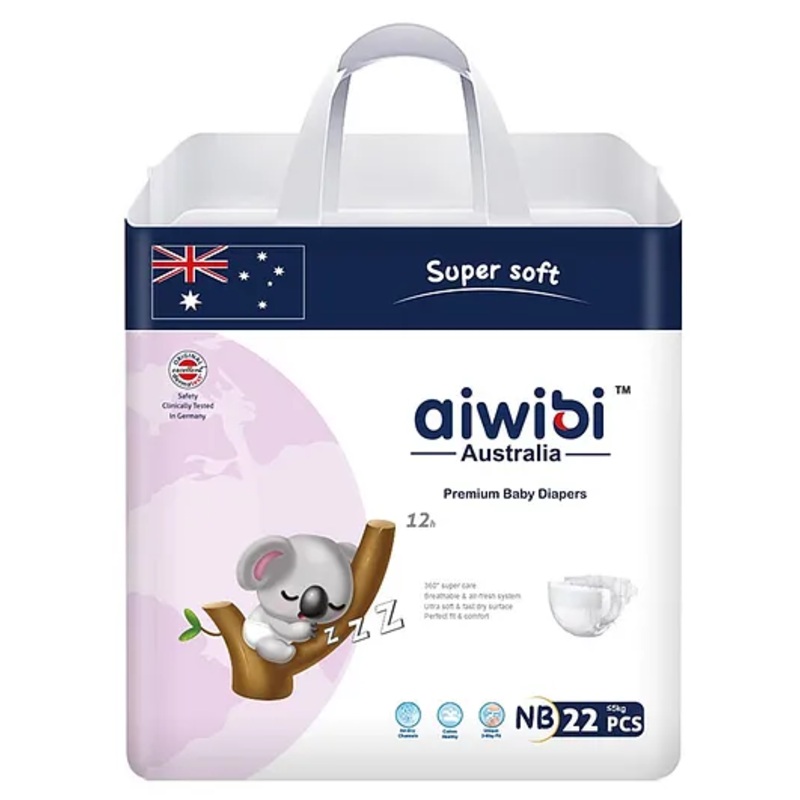 Aiwibi Premium Baby Diaper Tape Style Size New Born (NB) - 22 Pieces