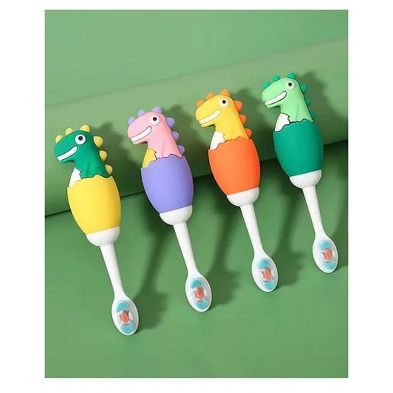 ARCADE TOYS Cute Dino Design Soft Toothbrush For Babies And Kids Extra Microfiber Soft Bristles With Silicone Grip - (Pack of 1)Color And Design May Vary)
