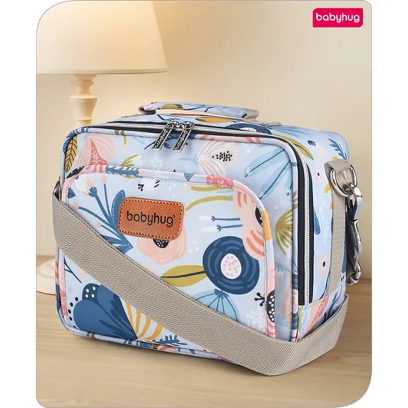Babyhug Mini Travel Diaper Sling Bag Floral Print - Light Blue