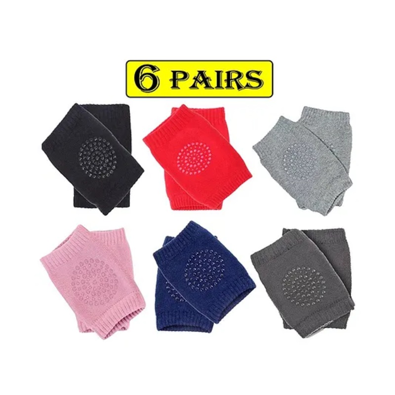 Babymoon Baby AntiSlip Stretchable Knee Cap Elbow Safety Protector Set Of 6 - Multicolour