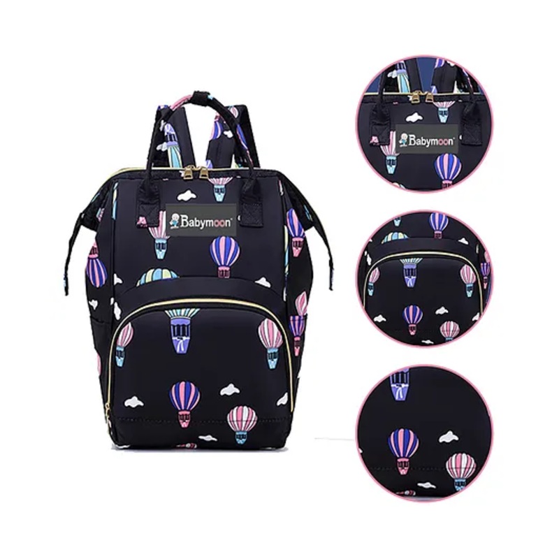 Babymoon Multifunction Backpack Style Maternity Fish Print Diaper Bag - Black