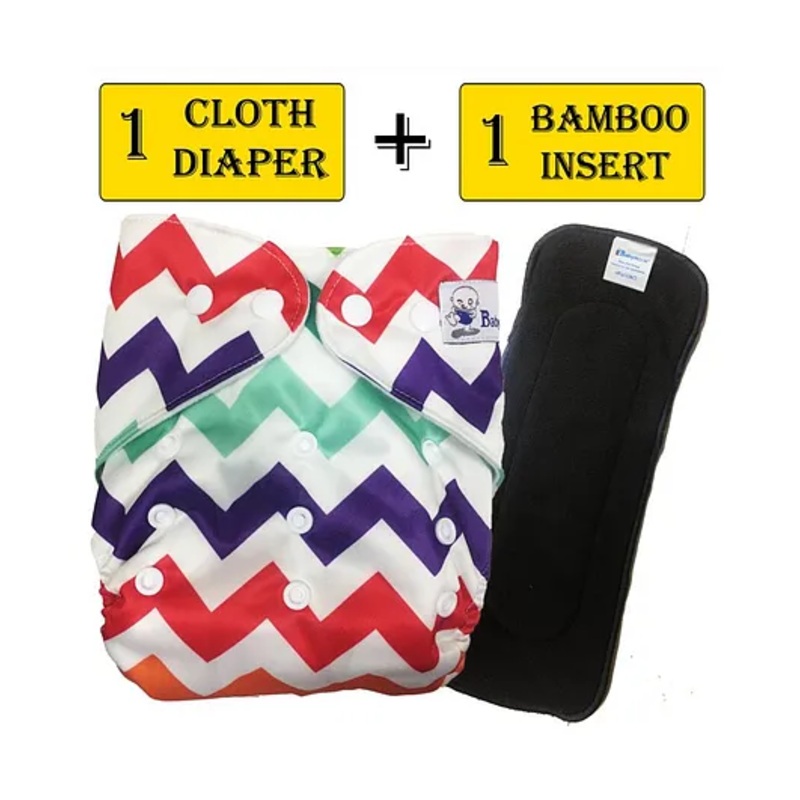 Babymoon Reusable Cloth Diaper With Insert Chevron Print - Multicolour