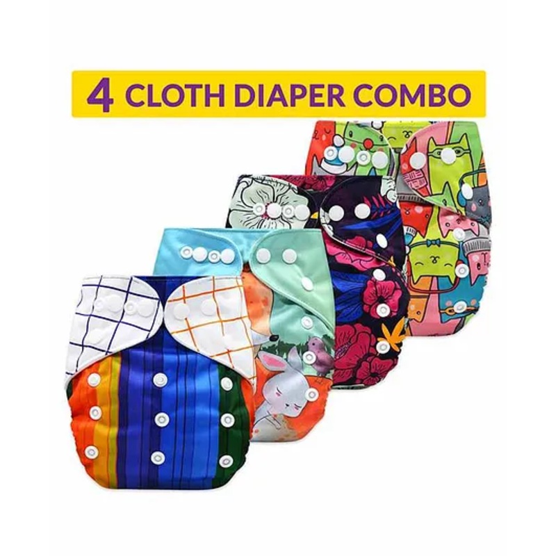 Bembika Printed Reusable Cloth Diapers Pack of 4 - Multicolor