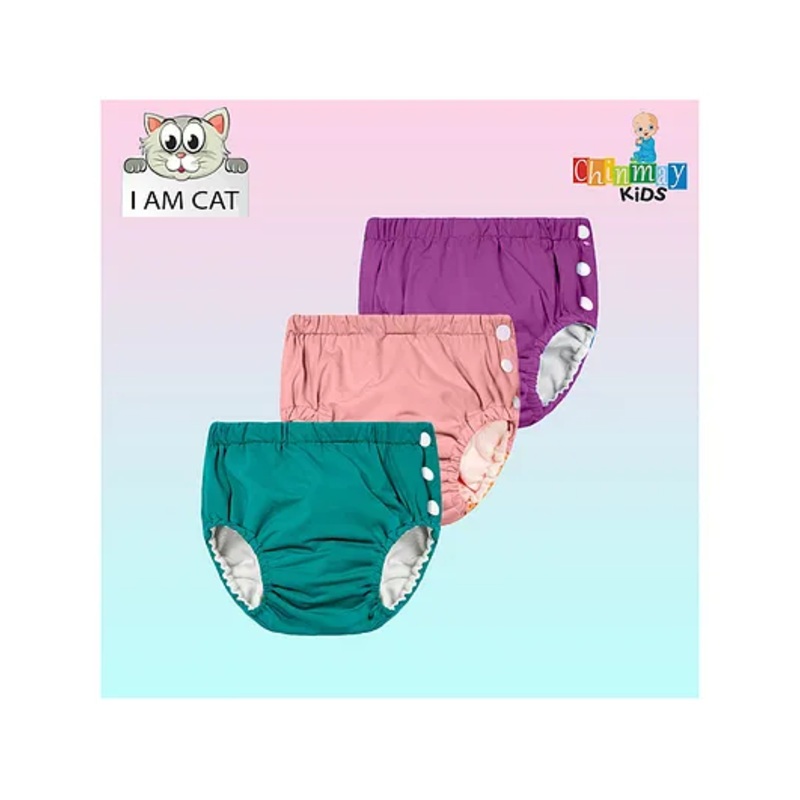 Chinmay Kids Reusable Swimwear Diaper Pants Set Of 3 - Purple Pink & Green