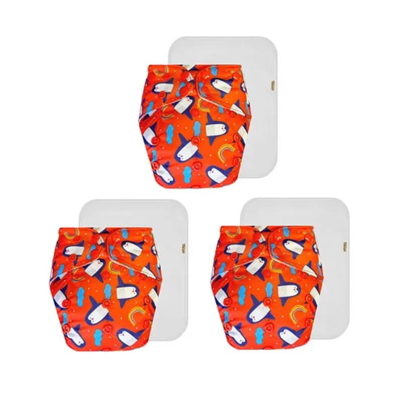 Dumbledo Cloth Diaper Free Size Leak Proof Eco-Friendly Reusable Adjustable Quick Dry Unisex Without Insert Pack of 3 - Red