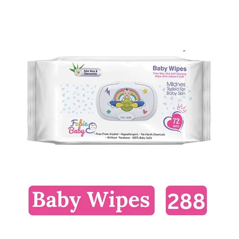 Fabie Baby Wipes (72Pcs) for New Born Baby with Vitamin E & B5 - Pack of 4