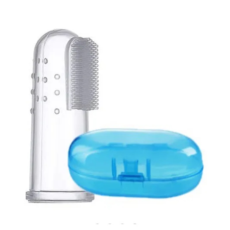 FANTASY INDIA Silicone Finger Tooth Brush with Carry Case- White & Blue