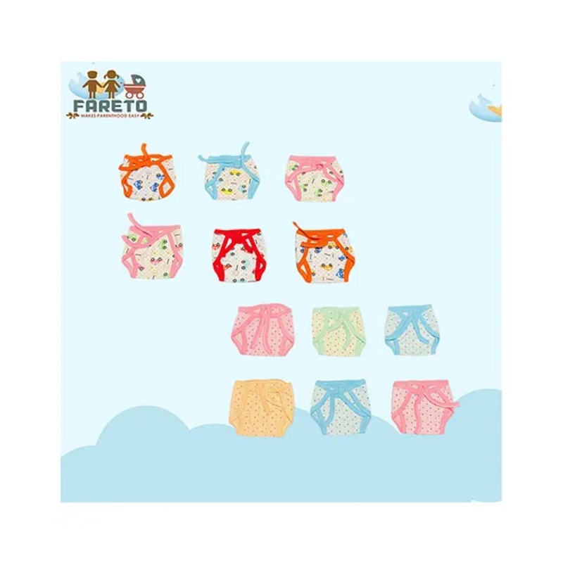 Fareto New Born Baby 12 Double Layer Super Soft Cotton Nappies Washable (3-6 Months)(Colour and design may vary)