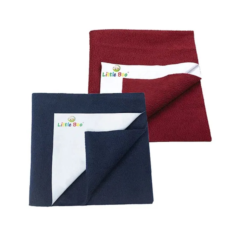 Little Boo Instadry Baby Bed Protector Sheet, Waterproof, Medium L 100 x B 70cm, Pack of 2 -Marron & NavyBlue