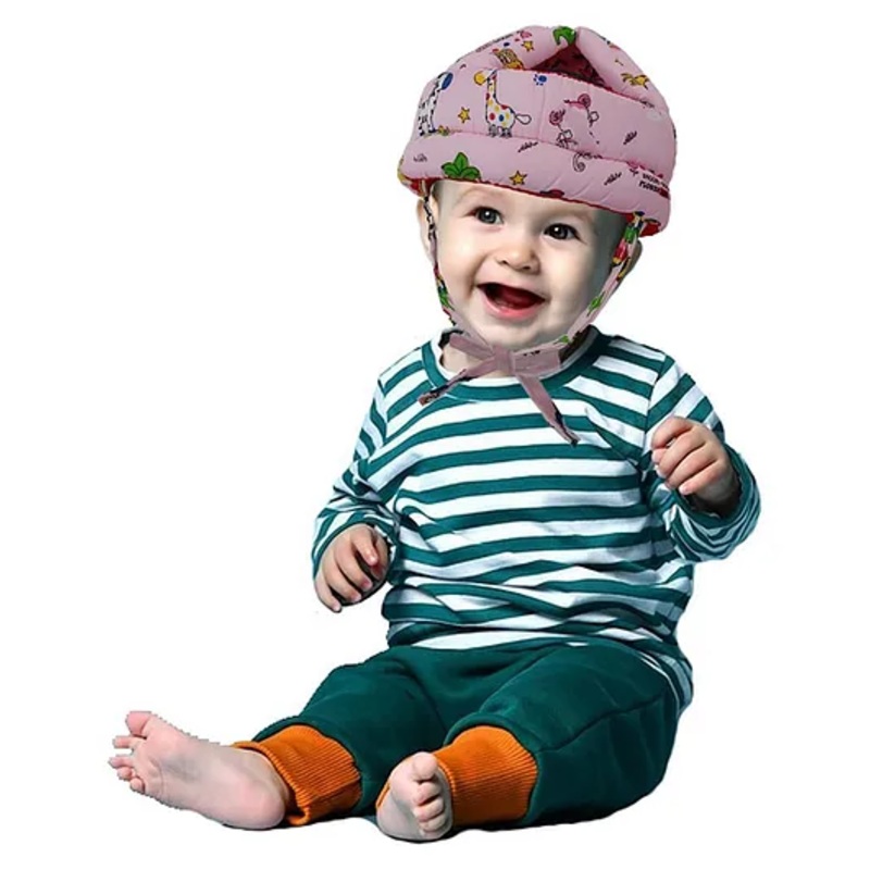 Luvlittle Adjustable Cushioned Baby Safety Helmet Jungle Printed - Pink (Print May Vary)