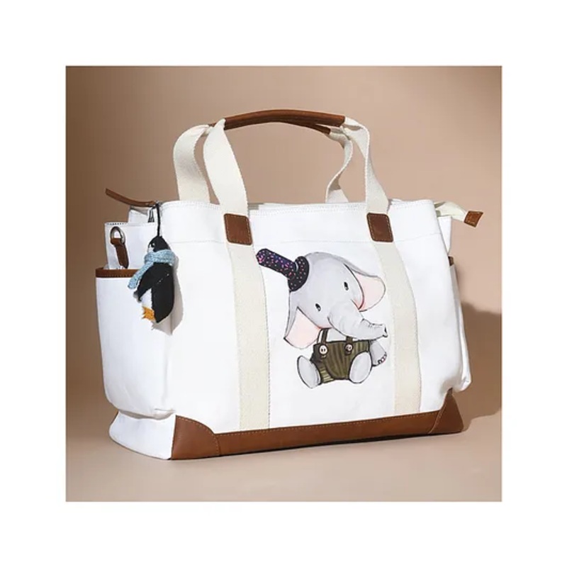 Muffa Baby Elephant Printed Diaper Bag White