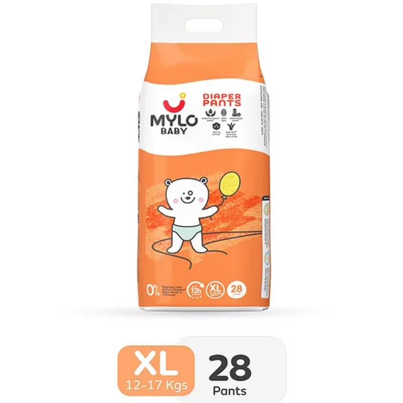 Mylo Baby Diaper Pants Extra Large XL Size 12-17 kgs with ADL Technology - 28 Count - 12 Hours Protection