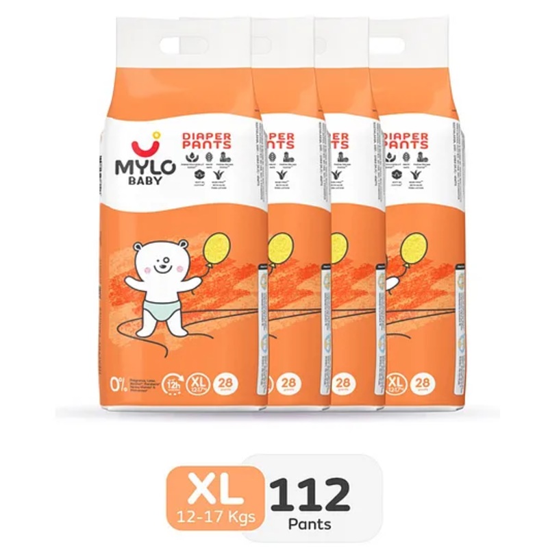 Mylo Baby Diaper Pants Extra Large (XL) Size with ADL Technology 12 Hours Protection Pack of 4 - 112 Pieces