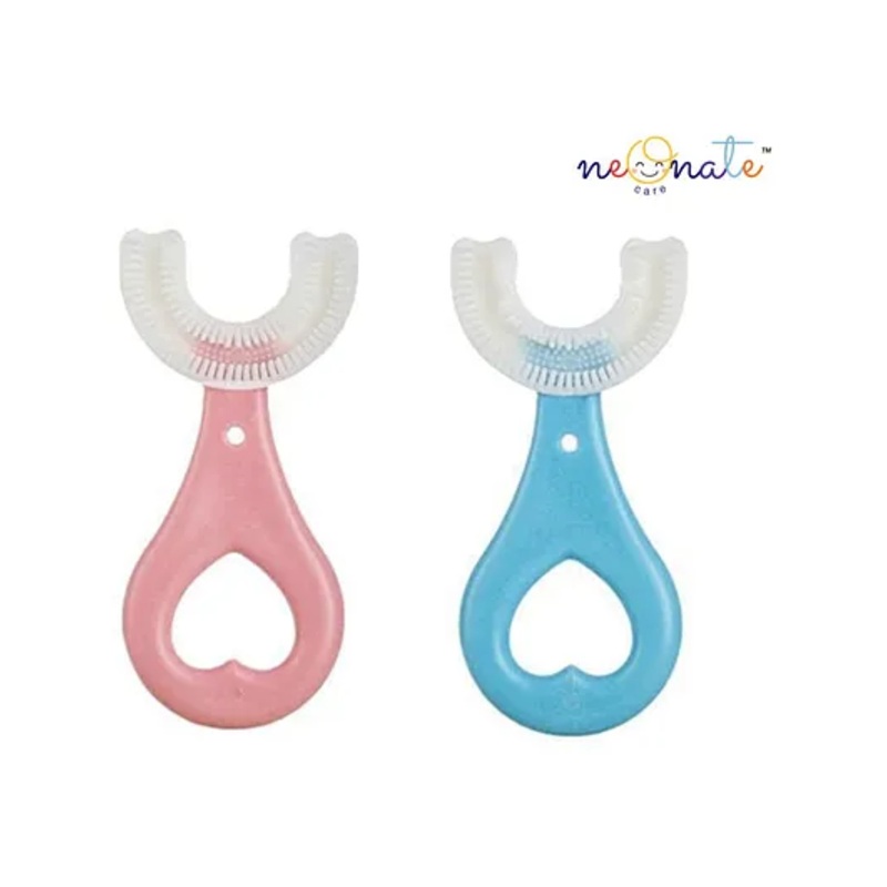 NeonateCare U Shaped Toothbrush For Kids With Case Boys & Girls Set of 2 - (Pink, Blue)
