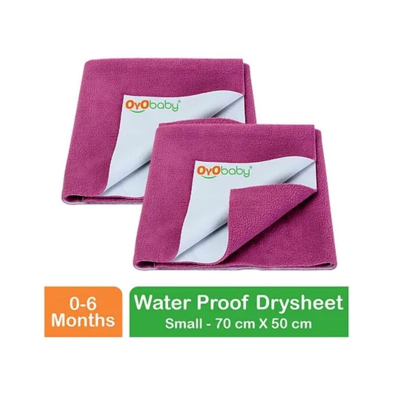 OYO BABY Anti-Piling Fleece Extra Absorbent Instant Dry Sheet, Baby Bed Protector, Waterproof Sheet, Small (70cm x 50cm), Pack of 2 - Rani Pink