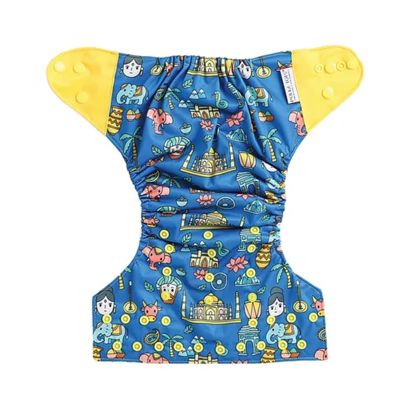 Polka Tots Reusable Waterproof Fleece Cloth Diaper For 2 Months - 2 Years With 1 Liner 3 Layers  Adjustable Snap Buttons Free Size Boys & Girls (Traditional Indian Print)