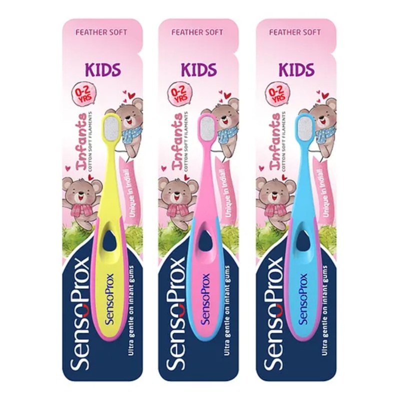 SensoProx Infant Toothbrush Pack of 3 - Yellow & Pink & Blue