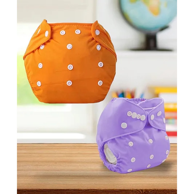 Sparkle Joy Free Size Reusable Cloth Diaper Without Insert Pack Of 2 - Orange & Purple