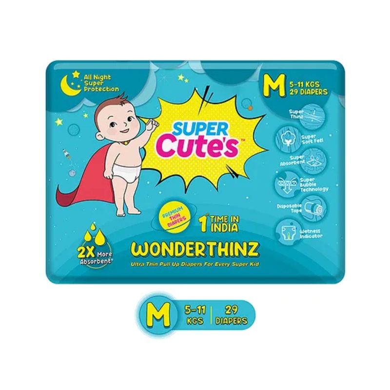 Super Cute's Premium Ultra Thin Diaper Pants with Wetness Indicator Medium - 29 Pieces