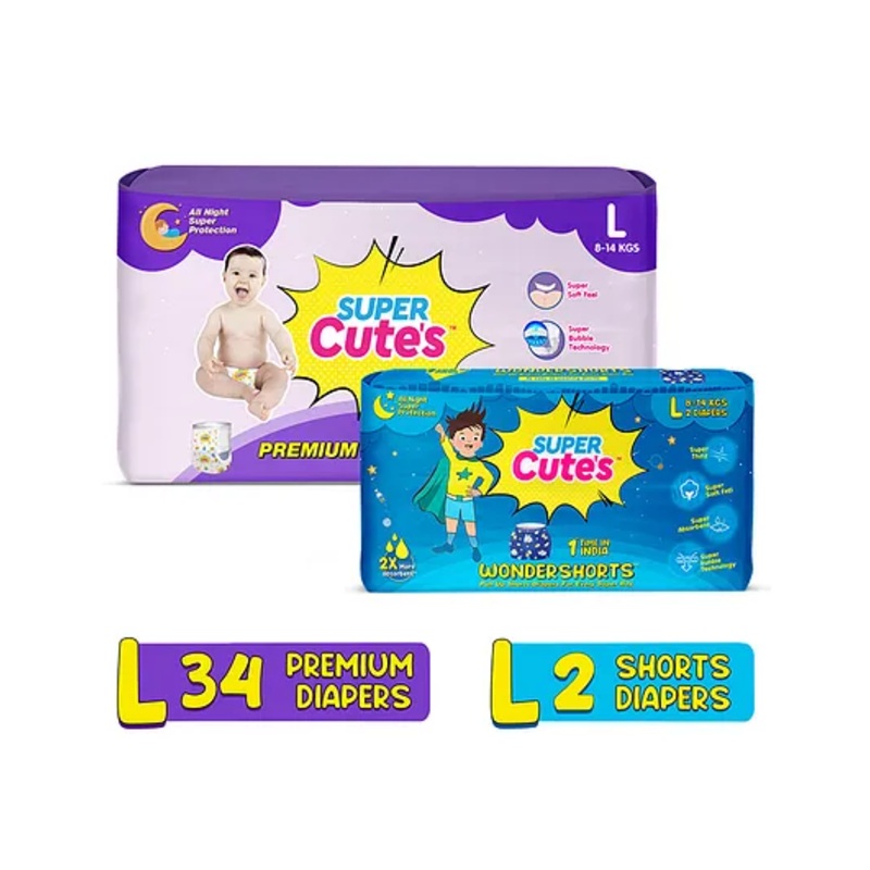 Super Cute's Premium Wonder Pullups Diaper Large and WonderShorts Diaper Large - 36 Pieces