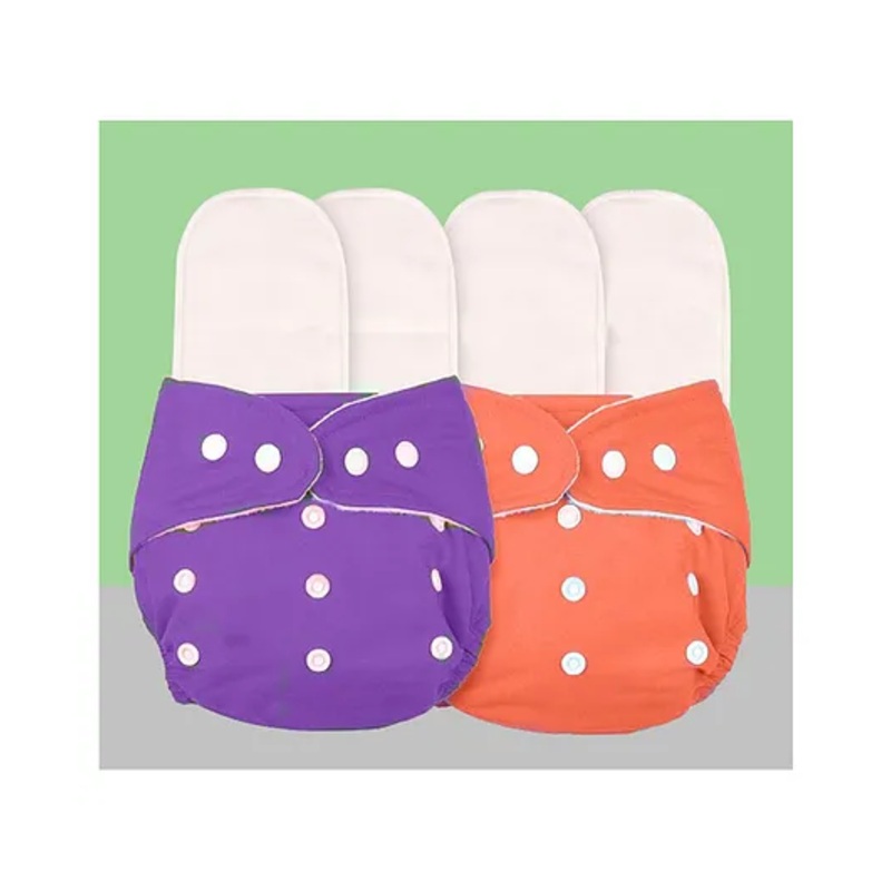 The Cheeky Kidzz Baby 2 Reusable Cloth Diaper Adjustable Diaper Nappies & 4 Bamboo Microfiber Inserts For (PUO)