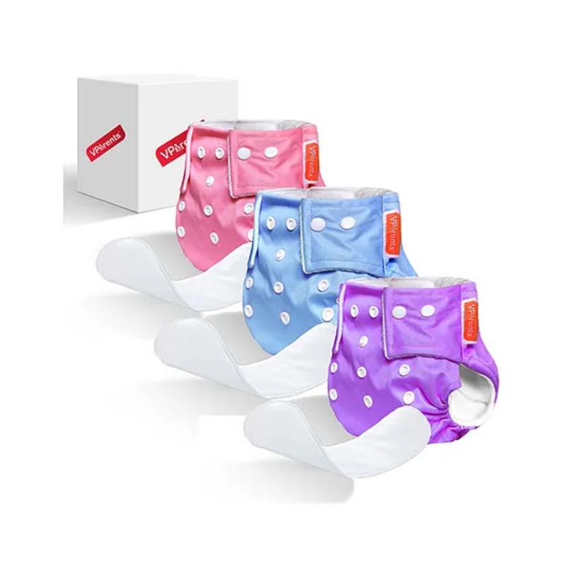 VParents Solid Washable Baby Cloth Diaper Reusable Adjustable Size Waterproof Pocket Cloth Diaper Nappie With Insert Pack of 3 - Multicolour