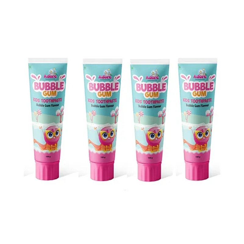 Adore Bubble Gum Kids Toothpaste - With Goodness of Pomegranate and Aloe vera- Pack of 4, 100g Each